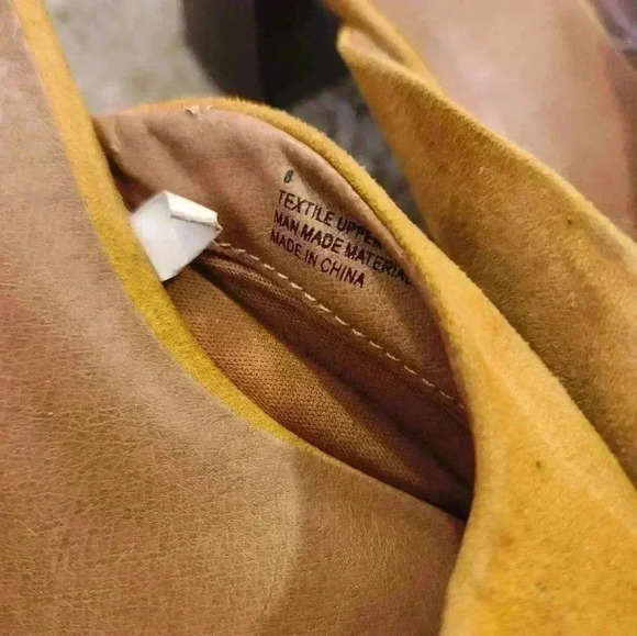 Size 8 Suede Slip On Low Heels Closed Toe Brown Yellow - Picture 2 of 3